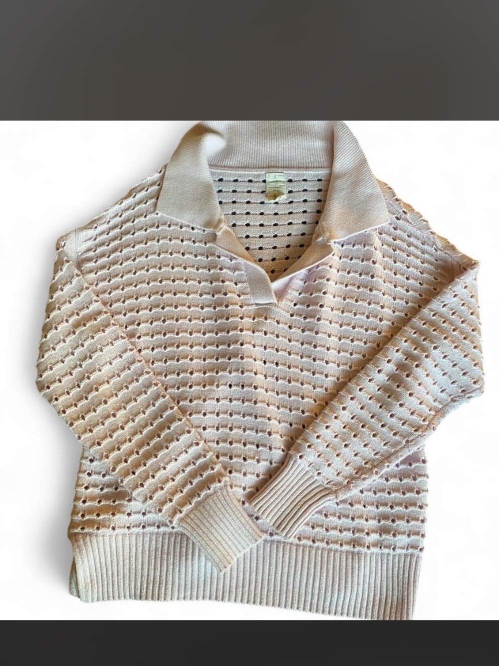 Joie Pink Open-Knit Collared Polo Pullover Sweater - Picture 2 of 5